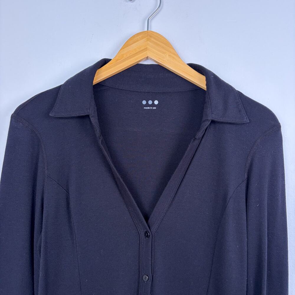 Three Dots Collared Jersey Button Long Sleeve Shi… - image 2